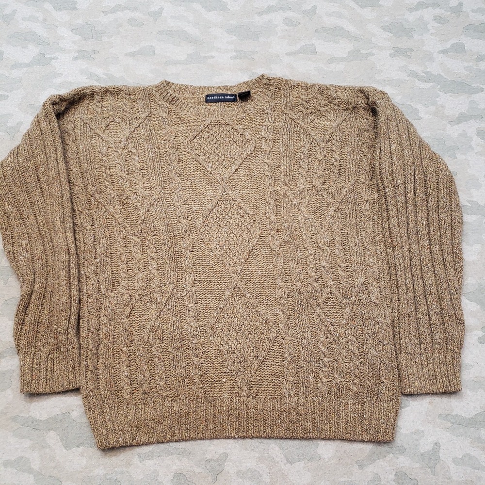 Vintage Northern Isles Sweater Mens Large Brown Wool Blend Pullover Cable Knit